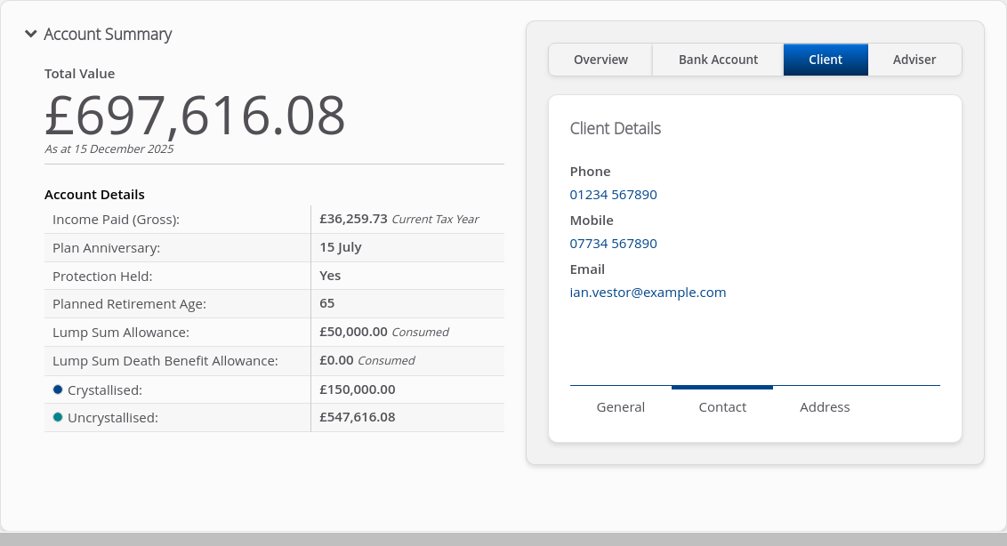 Role-Adviser > 05 Account Summary > Summary tabs